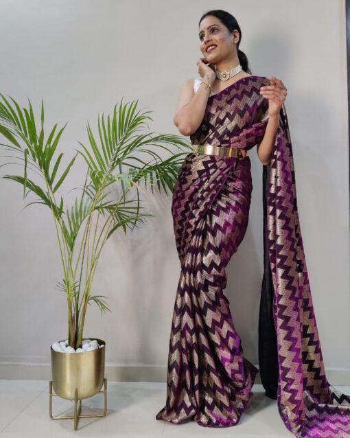 Auspicious Teal Color Net Foil Printed Saree With Fancy Blouse
