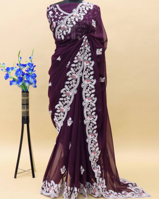 Transcendent Embroidered Georgette Saree With Heavy Blouse