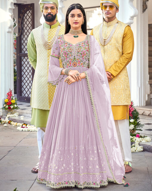 Brilliant Embroidered Anarkali Suit With Contrast Dupatta