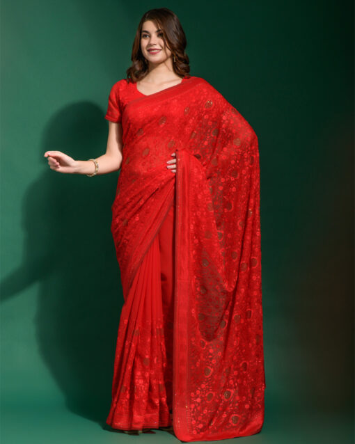 Alluring Embroidered Wedding Wear Saree With Blouse