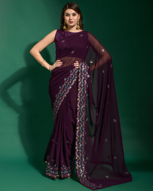 Hypnotizing Sequins Work Georgette Saree For Party