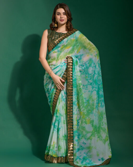 Staggering Chiffon Digital Printed Saree With Fancy Blouse