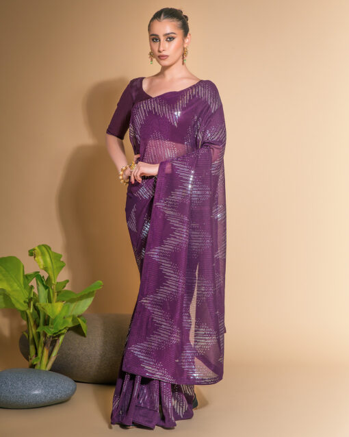 Superlative Purple Color Georgette Saree With Blouse