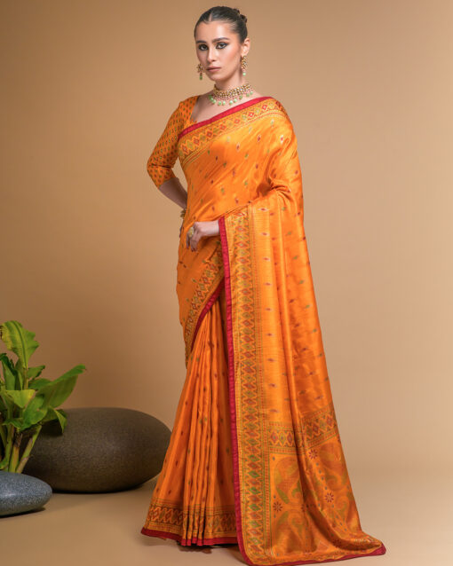 Aspiring Orange Color Soft Silk Party Wear Saree For Party