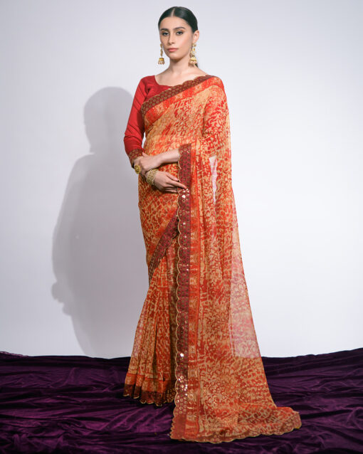 Demure Sequins Enhanced Printed Saree For Party Function