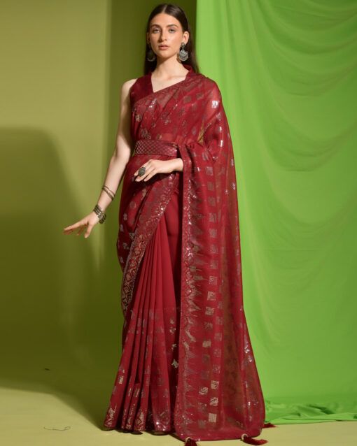 Prominent Sequins Work Georgette Saree For Wedding