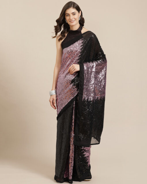 Fascinating Maroon And Black Color Georgette Saree