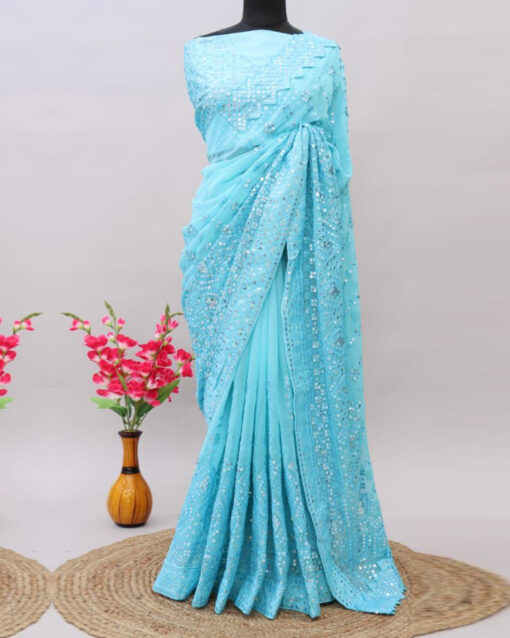 Deserving Off White Color Georgette Party Wear Saree