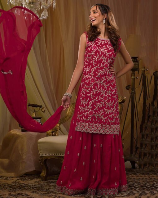 Breathtaking Rose Pink Color Palazzo Suit With Dupatta