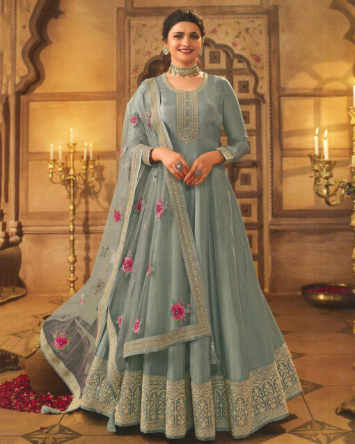 Flamboyant Dola Silk Prachi Desai Anarkali Suit For Wedding