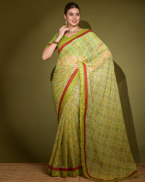 Luxurious Mustard Color Printed Saree With Matching Blouse
