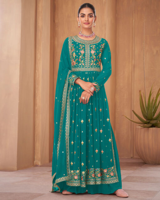Ethnic Embroidered Nayra Cut Palazzo Style Suit For Party