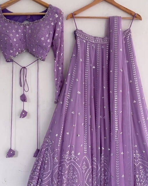 Intricate Violet Color Sequins Work Wedding Wear Lehenga Choli