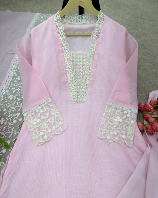 Dilettante Pink Color Resham Work Readymade Straight Salwar Suit