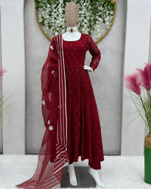 Subtle Pink Color Resham Enhanced Readymade Suit For Wedding