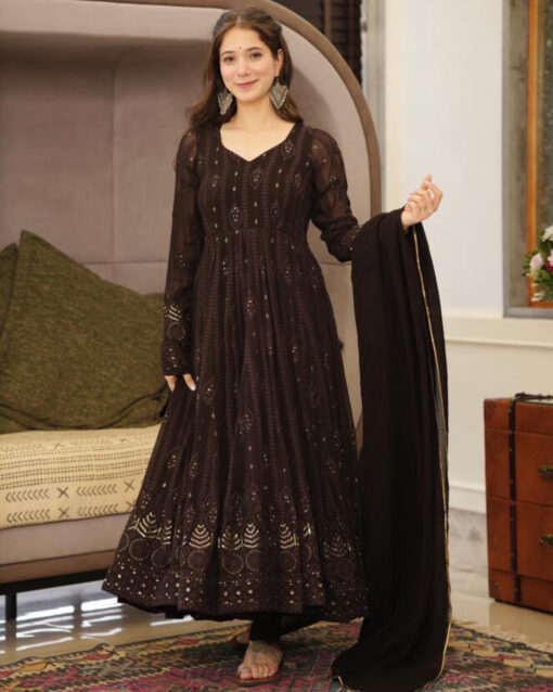 Piquant Resham Work Georgette Long Length Readymade Suit
