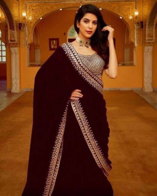 Fascinating Light Blue And Navy Blue Color Designer Wedding Wear Saree With Blouse