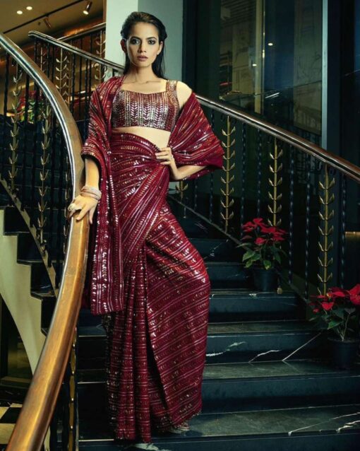 Modernistic Black Color Parineeti Chopra Designer Bollywood Style Saree
