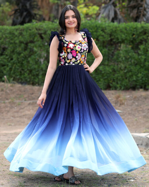 Sonorous Navy Blue Color Georgette Designer Long Length Readymade Gown For Party