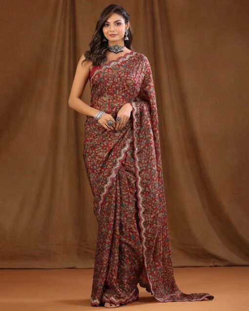 Impeccable Red Color Resham Enhanced Net Wedding Wear Saree