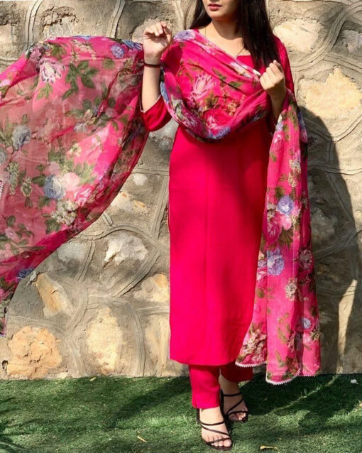 Picturesque Rose Pink Color Georgette Long Length Readymade Suit With Dupatta