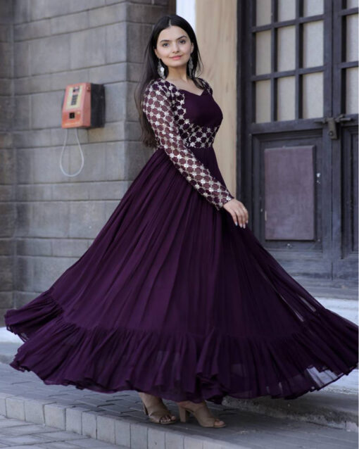 Glossy Black Color Georgette Digital Printed Designer Long Readymade Gown