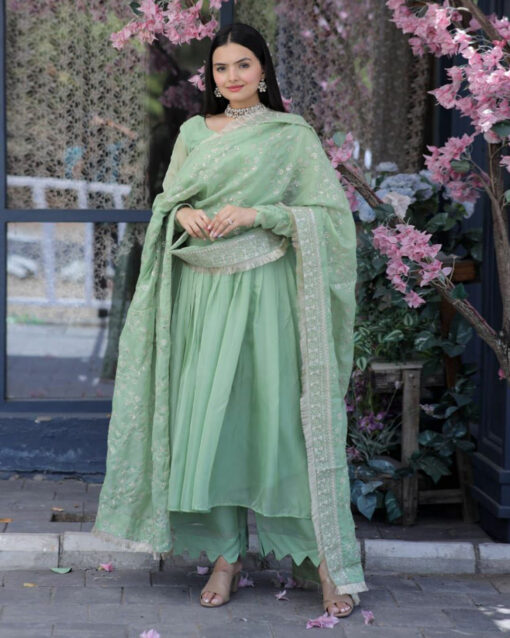 Gilded Mustard Color Gota Patti Work Rayon Designer Readymade Suit For Wedding