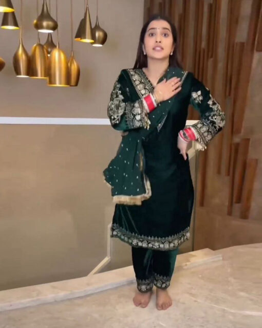Honourable Bottle Green Color Dhoti Style Readymade Punjabi Salwar Suit